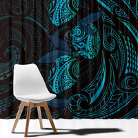 Hawaiian Mango Tribal Tattoo Window Curtain Teal Pacific Traditional Pattern