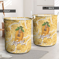Hawaiian Mango Ukulele Laundry Basket Retro Yellow Hibiscus Pikake Lei