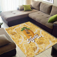 Hawaiian Mango Ukulele Area Rug Retro Yellow Hibiscus Pikake Lei