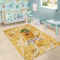 Hawaiian Mango Ukulele Area Rug Retro Yellow Hibiscus Pikake Lei