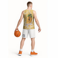 Hawaiian Mango Ukulele Basketball Jersey Retro Yellow Hibiscus Pikake Lei