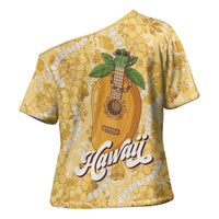 Hawaiian Mango Ukulele Cross Shoulder Shirt Retro Yellow Hibiscus Pikake Lei
