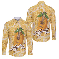 Hawaiian Mango Ukulele Family Matching Off Shoulder Maxi Dress and Hawaiian Shirt Retro Yellow Hibiscus Pikake Lei