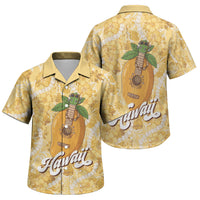 Hawaiian Mango Ukulele Family Matching Puletasi and Hawaiian Shirt Retro Yellow Hibiscus Pikake Lei