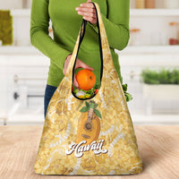 Hawaiian Mango Ukulele Grocery Bag Retro Yellow Hibiscus Pikake Lei