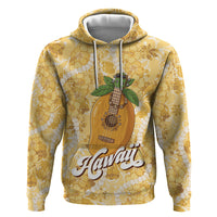 Hawaiian Mango Ukulele Hoodie Retro Yellow Hibiscus Pikake Lei