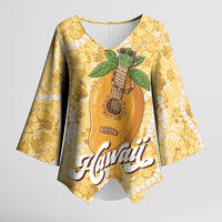 Hawaiian Mango Ukulele Kimono Sleeve Blouse Retro Yellow Hibiscus Pikake Lei