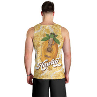 Hawaiian Mango Ukulele Men Tank Top Retro Yellow Hibiscus Pikake Lei