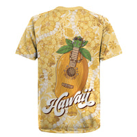 Hawaiian Mango Ukulele Rugby Jersey Retro Yellow Hibiscus Pikake Lei