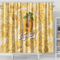Hawaiian Mango Ukulele Shower Curtain Retro Yellow Hibiscus Pikake Lei
