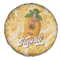 Hawaiian Mango Ukulele Spare Tire Cover Retro Yellow Hibiscus Pikake Lei