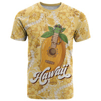 Hawaiian Mango Ukulele T Shirt Retro Yellow Hibiscus Pikake Lei