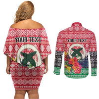 Personalised Vanuatu Joyeux Noel Couples Matching Off Shoulder Short Dress and Long Sleeve Button Shirt Proud To Be a Ni-Van Sand Drawing Art - Polynesian Pride
