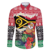 Personalised Vanuatu Joyeux Noel Family Matching Off The Shoulder Long Sleeve Dress and Hawaiian Shirt Proud To Be a Ni-Van Sand Drawing Art LT9 Dad's Shirt - Long Sleeve Red - Polynesian Pride