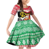 Personalised Vanuatu Joyeux Noel Family Matching Off Shoulder Short Dress and Hawaiian Shirt Proud To Be a Ni-Van Sand Drawing Art LT9 Daughter's Dress Red - Polynesian Pride