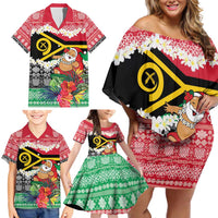 Personalised Vanuatu Joyeux Noel Family Matching Off Shoulder Short Dress and Hawaiian Shirt Proud To Be a Ni-Van Sand Drawing Art LT9 - Polynesian Pride