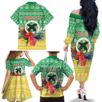 Personalised Malampa Joyeux Noel Family Matching Off The Shoulder Long Sleeve Dress and Hawaiian Shirt Proud To Be a Ni-Van Sand Drawing Art LT9 - Polynesian Pride