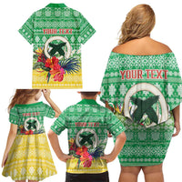 Personalised Malampa Joyeux Noel Family Matching Off Shoulder Short Dress and Hawaiian Shirt Proud To Be a Ni-Van Sand Drawing Art LT9 - Polynesian Pride