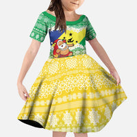 Personalised Malampa Joyeux Noel Family Matching Short Sleeve Bodycon Dress and Hawaiian Shirt Proud To Be a Ni-Van Sand Drawing Art LT9 Daughter's Dress Lime - Polynesian Pride
