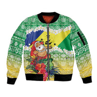 Personalised Malampa Joyeux Noel Sleeve Zip Bomber Jacket Proud To Be a Ni-Van Sand Drawing Art LT9 Unisex Lime - Polynesian Pride
