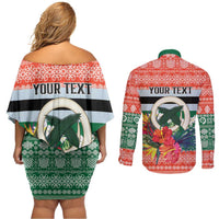 Personalised Penama Joyeux Noel Couples Matching Off Shoulder Short Dress and Long Sleeve Button Shirt Proud To Be a Ni-Van Sand Drawing Art LT9 - Polynesian Pride