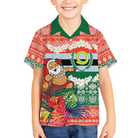 Personalised Penama Joyeux Noel Family Matching Off The Shoulder Long Sleeve Dress and Hawaiian Shirt Proud To Be a Ni-Van Sand Drawing Art LT9 Son's Shirt Red - Polynesian Pride