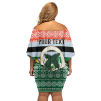 Personalised Penama Joyeux Noel Off Shoulder Short Dress Proud To Be a Ni-Van Sand Drawing Art - Polynesian Pride