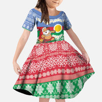 Personalised Shefa Joyeux Noel Family Matching Long Sleeve Bodycon Dress and Hawaiian Shirt Proud To Be a Ni-Van Sand Drawing Art LT9 Daughter's Dress Blue - Polynesian Pride