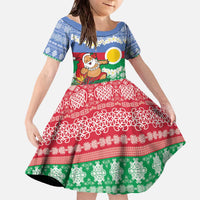 Personalised Shefa Joyeux Noel Family Matching Off The Shoulder Long Sleeve Dress and Hawaiian Shirt Proud To Be a Ni-Van Sand Drawing Art LT9 Daughter's Dress Blue - Polynesian Pride