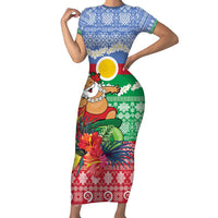 Personalised Shefa Joyeux Noel Family Matching Short Sleeve Bodycon Dress and Hawaiian Shirt Proud To Be a Ni-Van Sand Drawing Art LT9 Mom's Dress Blue - Polynesian Pride