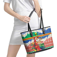 Personalised Tafea Joyeux Noel Leather Tote Bag Proud To Be a Ni-Van Sand Drawing Art - Polynesian Pride