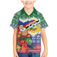 Personalised Torba Joyeux Noel Family Matching Mermaid Dress and Hawaiian Shirt Proud To Be a Ni-Van Sand Drawing Art LT9 Son's Shirt Green - Polynesian Pride