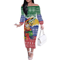 Personalised Torba Joyeux Noel Family Matching Off The Shoulder Long Sleeve Dress and Hawaiian Shirt Proud To Be a Ni-Van Sand Drawing Art LT9 Mom's Dress Green - Polynesian Pride