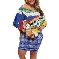Personalised Torba Joyeux Noel Family Matching Off Shoulder Short Dress and Hawaiian Shirt Proud To Be a Ni-Van Sand Drawing Art LT9 Mom's Dress Green - Polynesian Pride