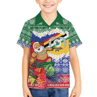 Personalised Torba Joyeux Noel Family Matching Short Sleeve Bodycon Dress and Hawaiian Shirt Proud To Be a Ni-Van Sand Drawing Art LT9 Son's Shirt Green - Polynesian Pride