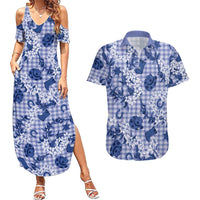 Mokihana Maile Ilima Leis Paniolo Palaka Couples Matching Summer Maxi Dress and Hawaiian Shirt Hawaiian Polu Spirit LT9 Blue - Polynesian Pride