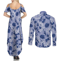 Mokihana Maile Ilima Leis Paniolo Palaka Couples Matching Summer Maxi Dress and Long Sleeve Button Shirt Hawaiian Polu Spirit LT9 - Polynesian Pride