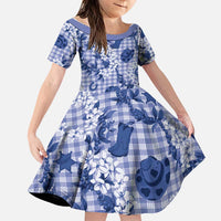 Mokihana Maile Ilima Leis Paniolo Palaka Family Matching Off Shoulder Maxi Dress and Hawaiian Shirt Hawaiian Polu Spirit LT9 Daughter's Dress Blue - Polynesian Pride