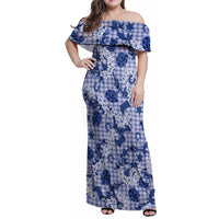Mokihana Maile Ilima Leis Paniolo Palaka Family Matching Off Shoulder Maxi Dress and Hawaiian Shirt Hawaiian Polu Spirit LT9 Blue - Polynesian Pride