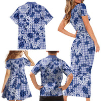 Mokihana Maile Ilima Leis Paniolo Palaka Family Matching Short Sleeve Bodycon Dress and Hawaiian Shirt Hawaiian Polu Spirit LT9 - Polynesian Pride