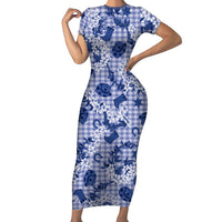 Mokihana Maile Ilima Leis Paniolo Palaka Family Matching Short Sleeve Bodycon Dress and Hawaiian Shirt Hawaiian Polu Spirit LT9 Blue - Polynesian Pride