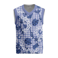 Mokihana Maile Ilima Leis Paniolo Palaka Christmas Knitted V-Neck Vest Hawaiian Polu Spirit LT9 Blue - Polynesian Pride