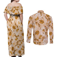 Mokihana Maile Ilima Leis Paniolo Palaka Couples Matching Off Shoulder Maxi Dress and Long Sleeve Button Shirt Hawaiian Kula Spirit LT9 - Polynesian Pride