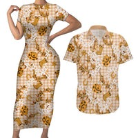 Mokihana Maile Ilima Leis Paniolo Palaka Couples Matching Short Sleeve Bodycon Dress and Hawaiian Shirt Hawaiian Kula Spirit LT9 Gold - Polynesian Pride