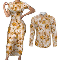 Mokihana Maile Ilima Leis Paniolo Palaka Couples Matching Short Sleeve Bodycon Dress and Long Sleeve Button Shirt Hawaiian Kula Spirit LT9 Gold - Polynesian Pride