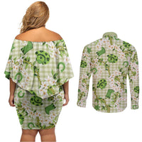 Mokihana Maile Ilima Leis Paniolo Palaka Couples Matching Off Shoulder Short Dress and Long Sleeve Button Shirt Hawaiian Omaomo Ala Spirit LT9 - Polynesian Pride