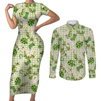 Mokihana Maile Ilima Leis Paniolo Palaka Couples Matching Short Sleeve Bodycon Dress and Long Sleeve Button Shirt Hawaiian Omaomo Ala Spirit LT9 Green - Polynesian Pride