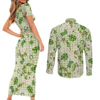 Mokihana Maile Ilima Leis Paniolo Palaka Couples Matching Short Sleeve Bodycon Dress and Long Sleeve Button Shirt Hawaiian Omaomo Ala Spirit LT9 - Polynesian Pride