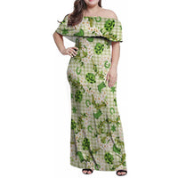 Mokihana Maile Ilima Leis Paniolo Palaka Family Matching Off Shoulder Maxi Dress and Hawaiian Shirt Hawaiian Omaomo Ala Spirit LT9 Green - Polynesian Pride