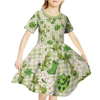 Mokihana Maile Ilima Leis Paniolo Palaka Kid Short Sleeve Dress Hawaiian Omaomo Ala Spirit - Polynesian Pride